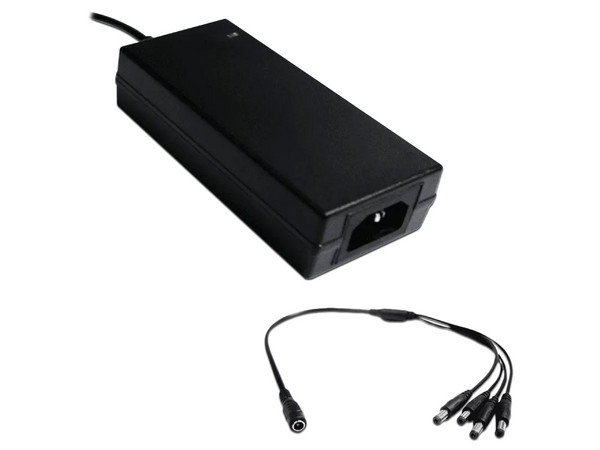 Adaptador de Corriente Saxxon PSU1205D, Entrada 100 - 240V, Salida 12V, Incluye Divisor de Energía PSUWB07 par