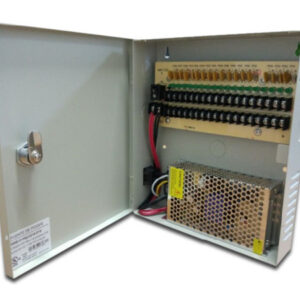 Fuente de poder regulada Saxxon PSU1210D18 de 12V, 10A con distribución para 18 cámaras (PSU1210D18)